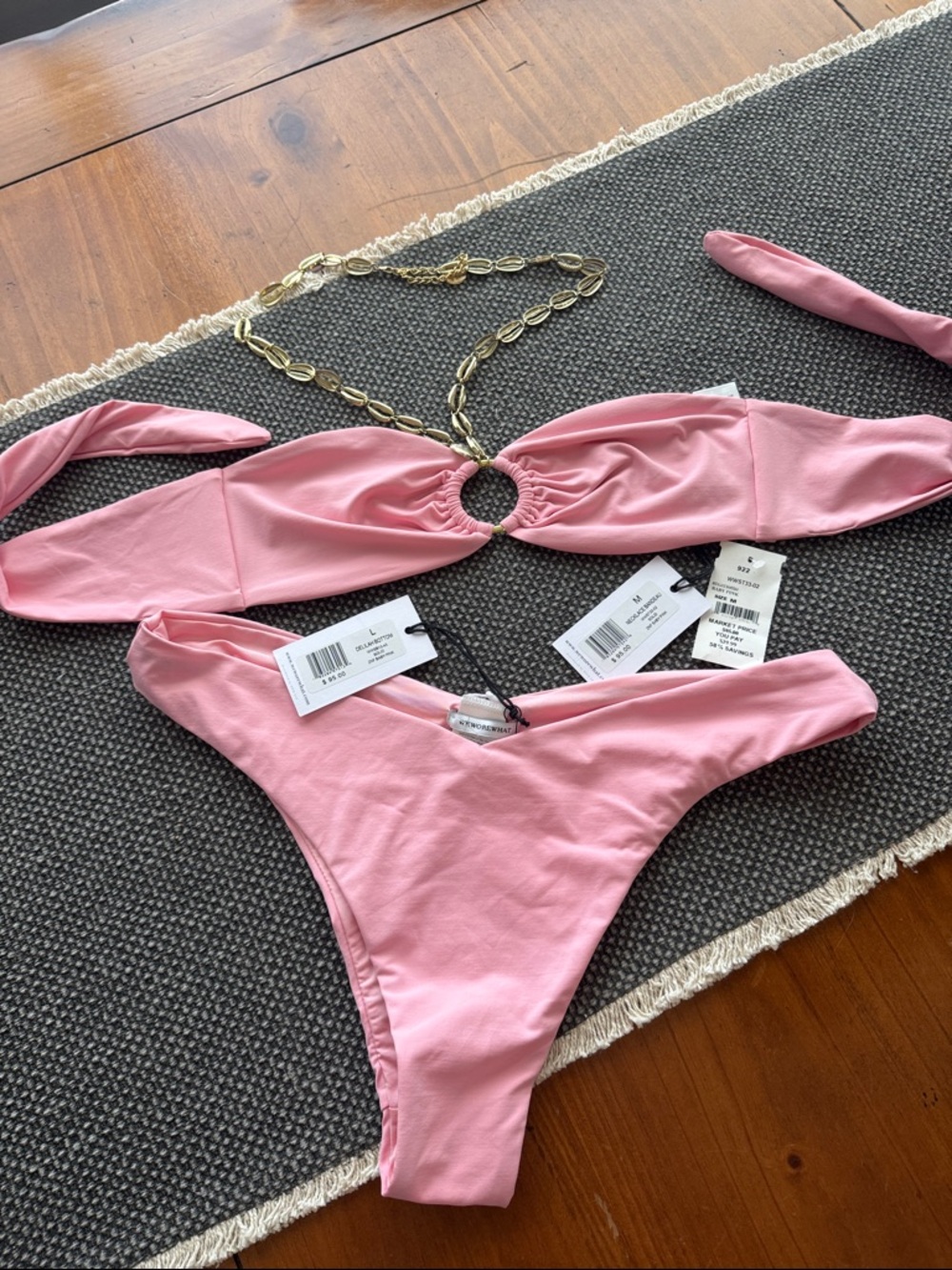 WeWoreWhat Baby Pink Bikini with Gold Ring Accent